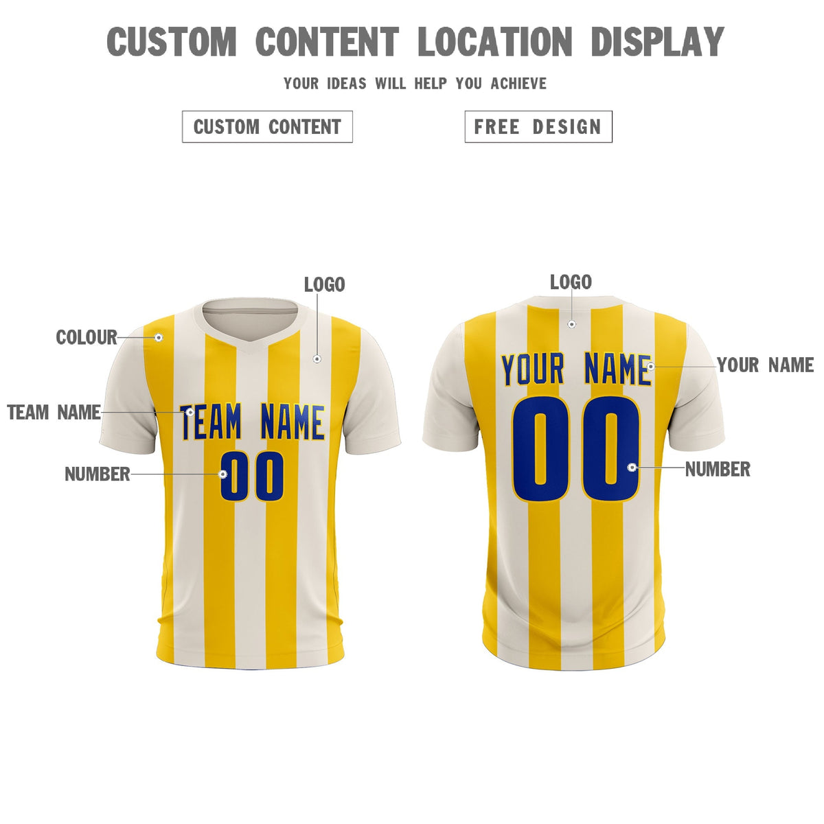Custom Cream Gold Vertical Stripes Casual Outdoor Football Kits Jersey