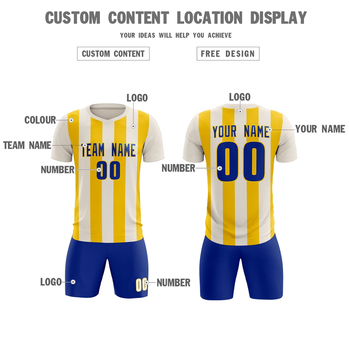 Custom Cream Gold Vertical Stripes Casual Outdoor Football Kits Jersey