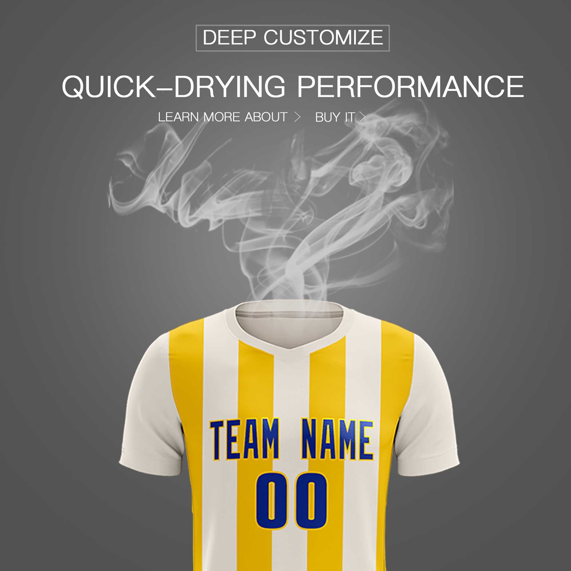 Custom Cream Gold Vertical Stripes Casual Outdoor Football Kits Jersey