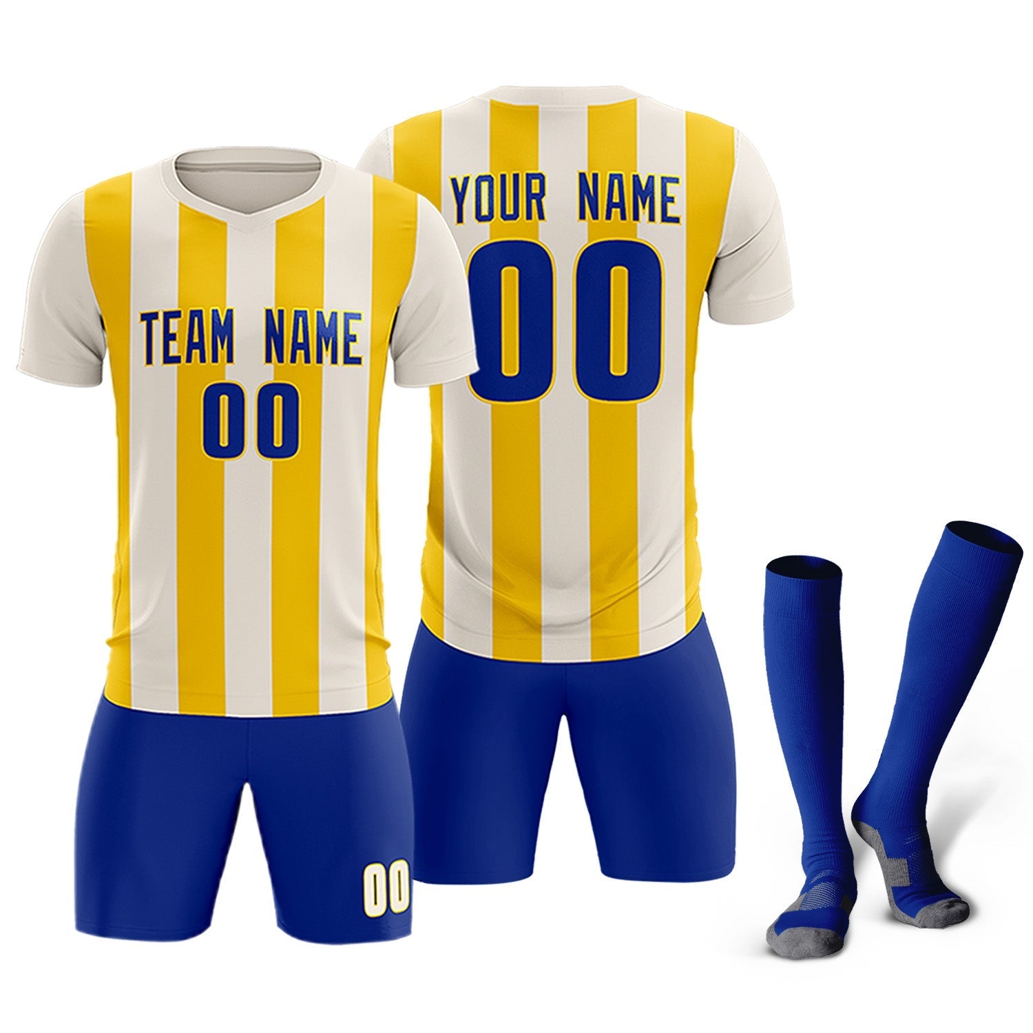Custom Cream Gold Vertical Stripes Casual Outdoor Football Kits Jersey