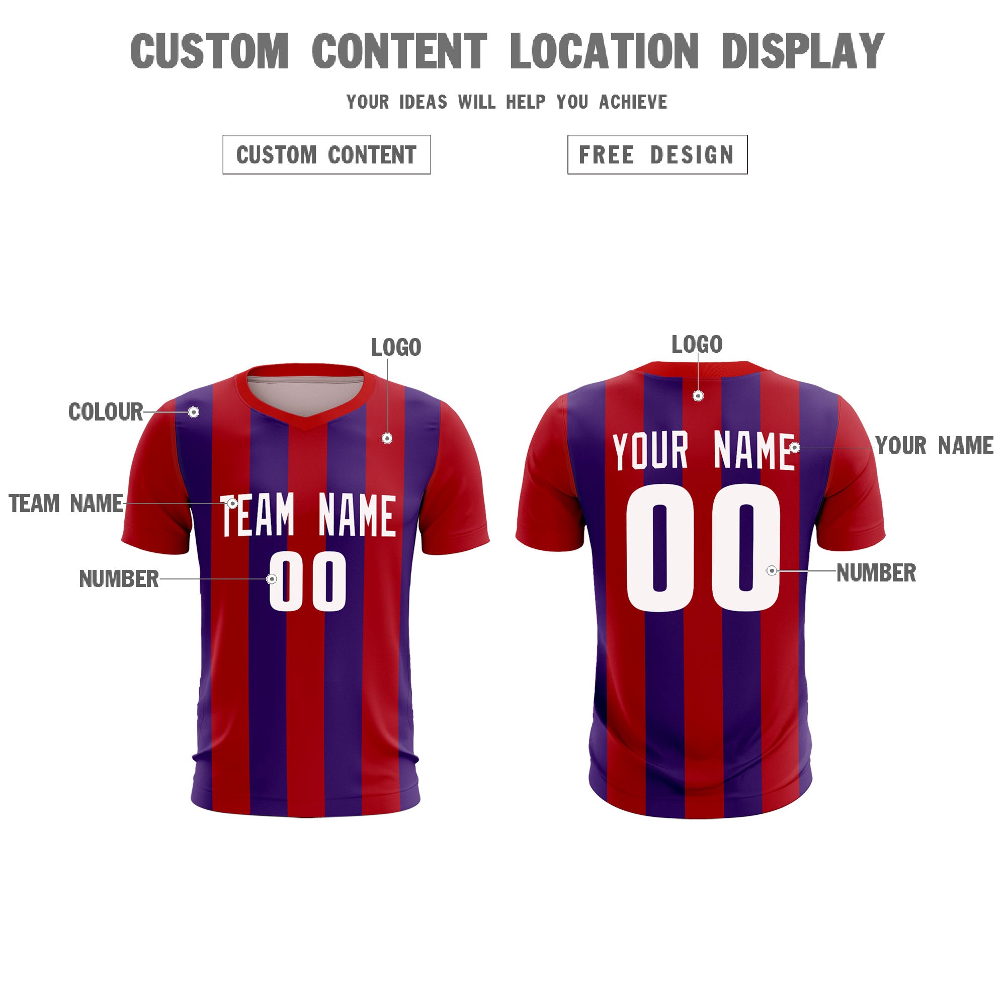 Custom Red Purple Vertical Stripes Casual Outdoor Football Kits Jersey