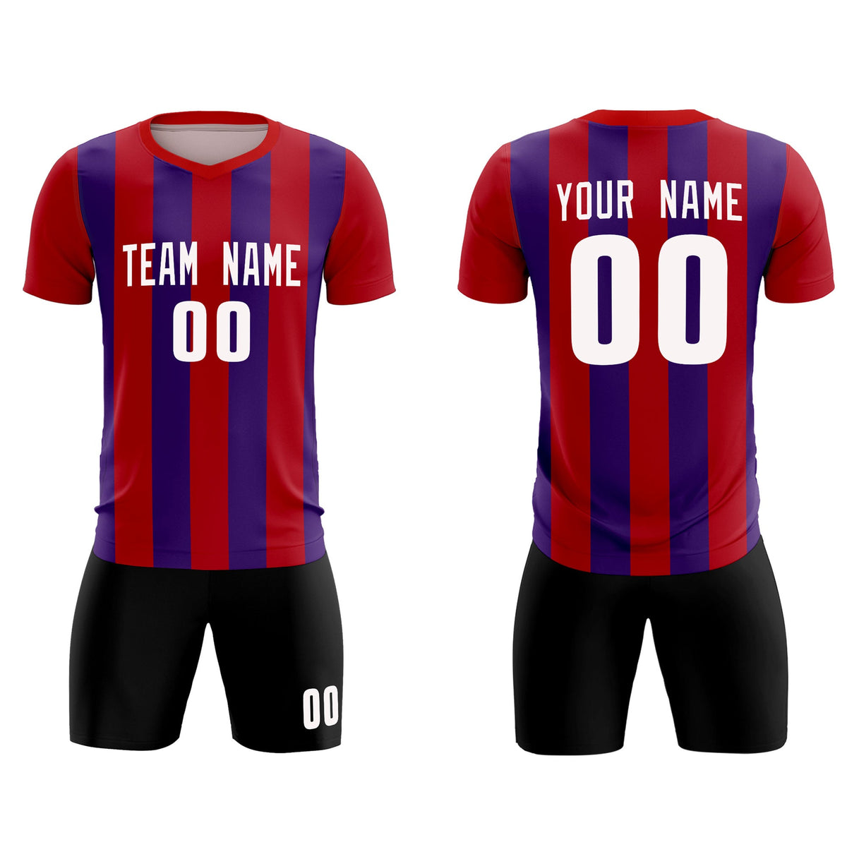 Custom Red Purple Vertical Stripes Casual Outdoor Football Kits Jersey