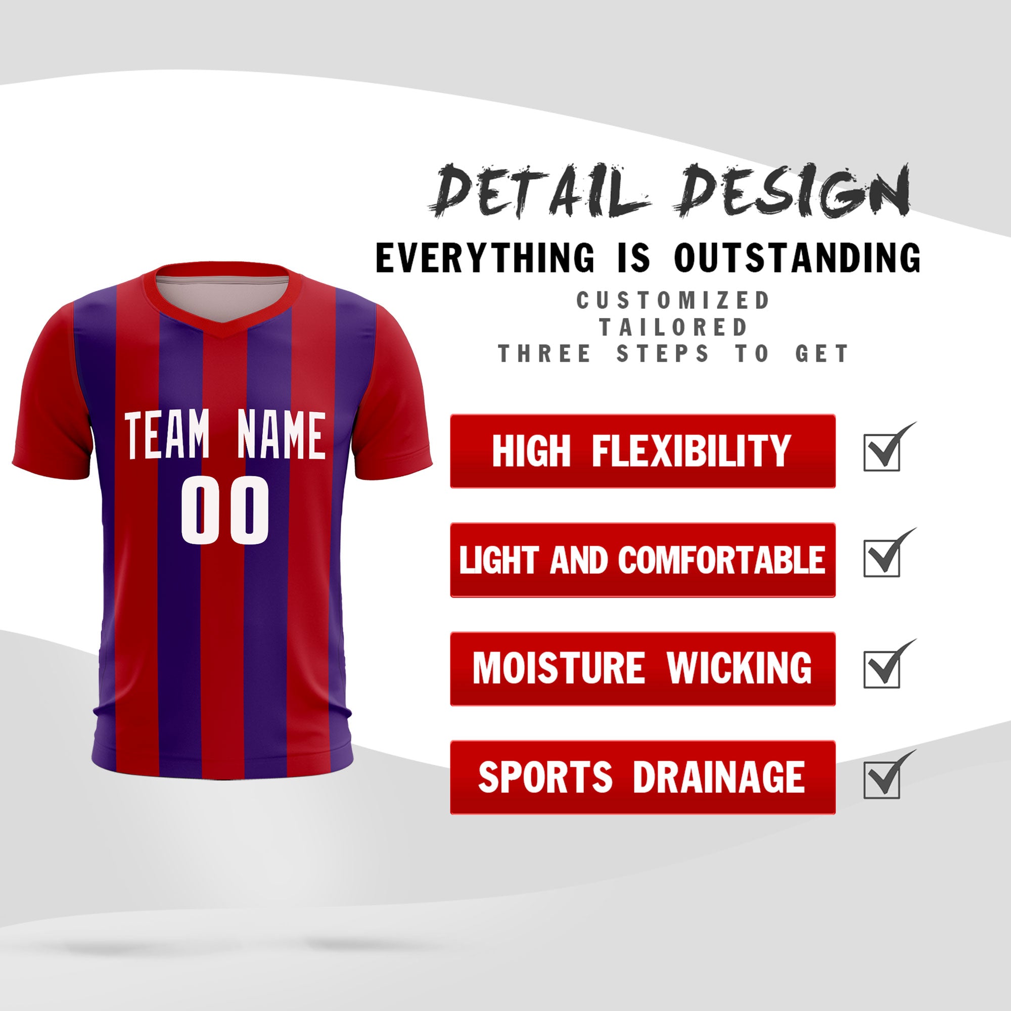 Custom Red Purple Vertical Stripes Casual Outdoor Football Kits Jersey