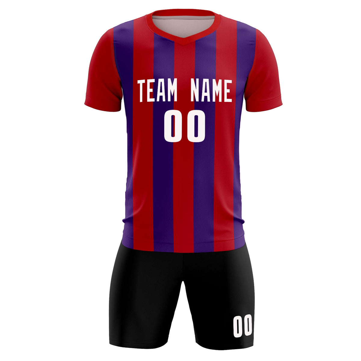 Custom Red Purple Vertical Stripes Casual Outdoor Football Kits Jersey