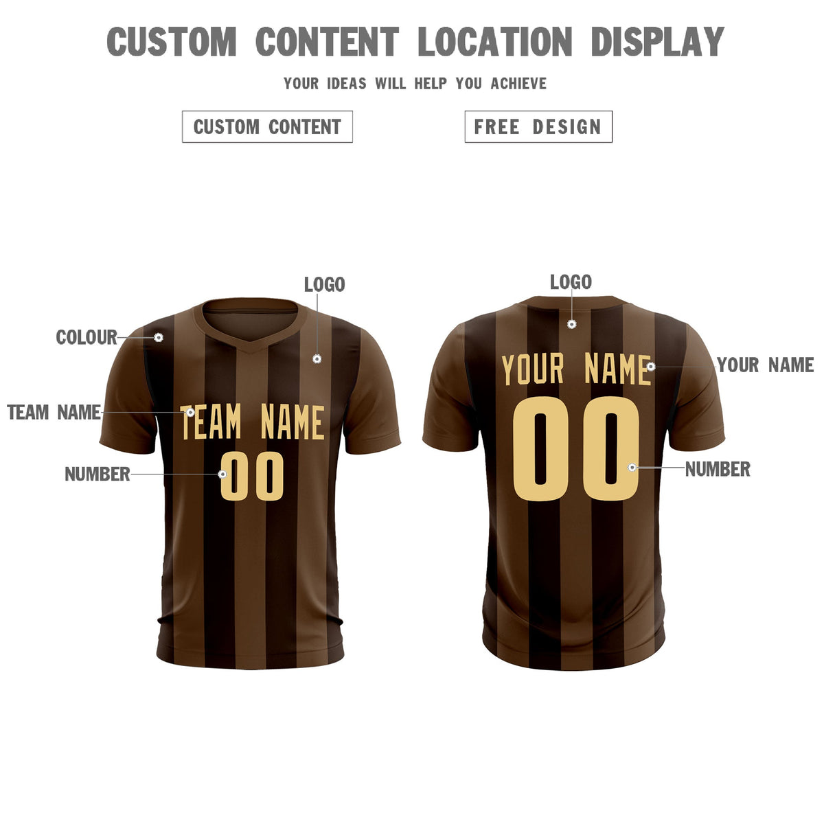 Custom Light Brown Brown Vertical Stripes Casual Outdoor Football Kits Jersey