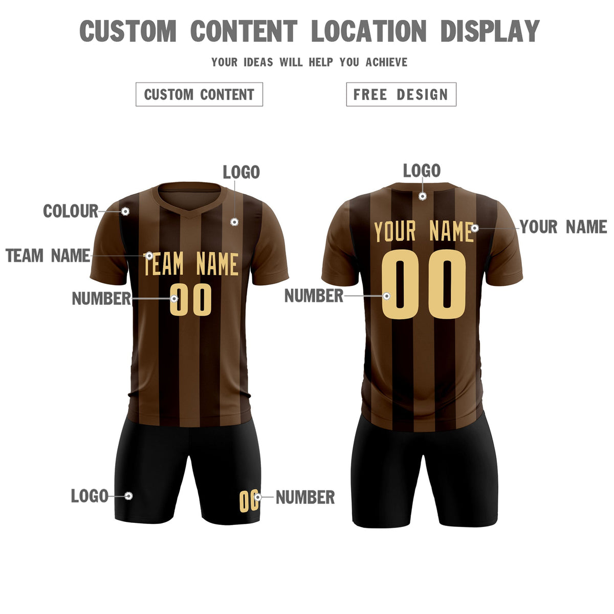 Custom Light Brown Brown Vertical Stripes Casual Outdoor Football Kits Jersey