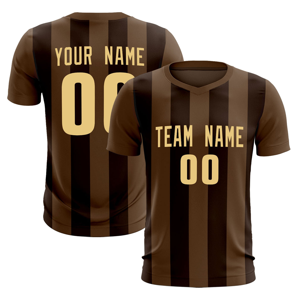 Custom Light Brown Brown Vertical Stripes Casual Outdoor Football Kits Jersey