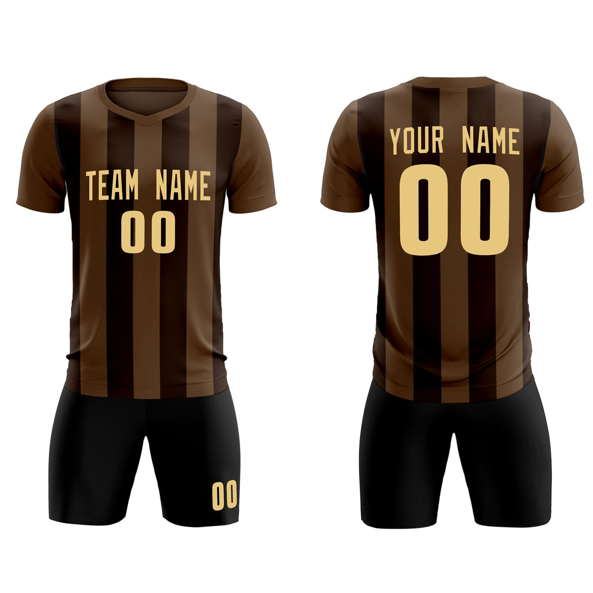 Custom Light Brown Brown Vertical Stripes Casual Outdoor Football Kits Jersey
