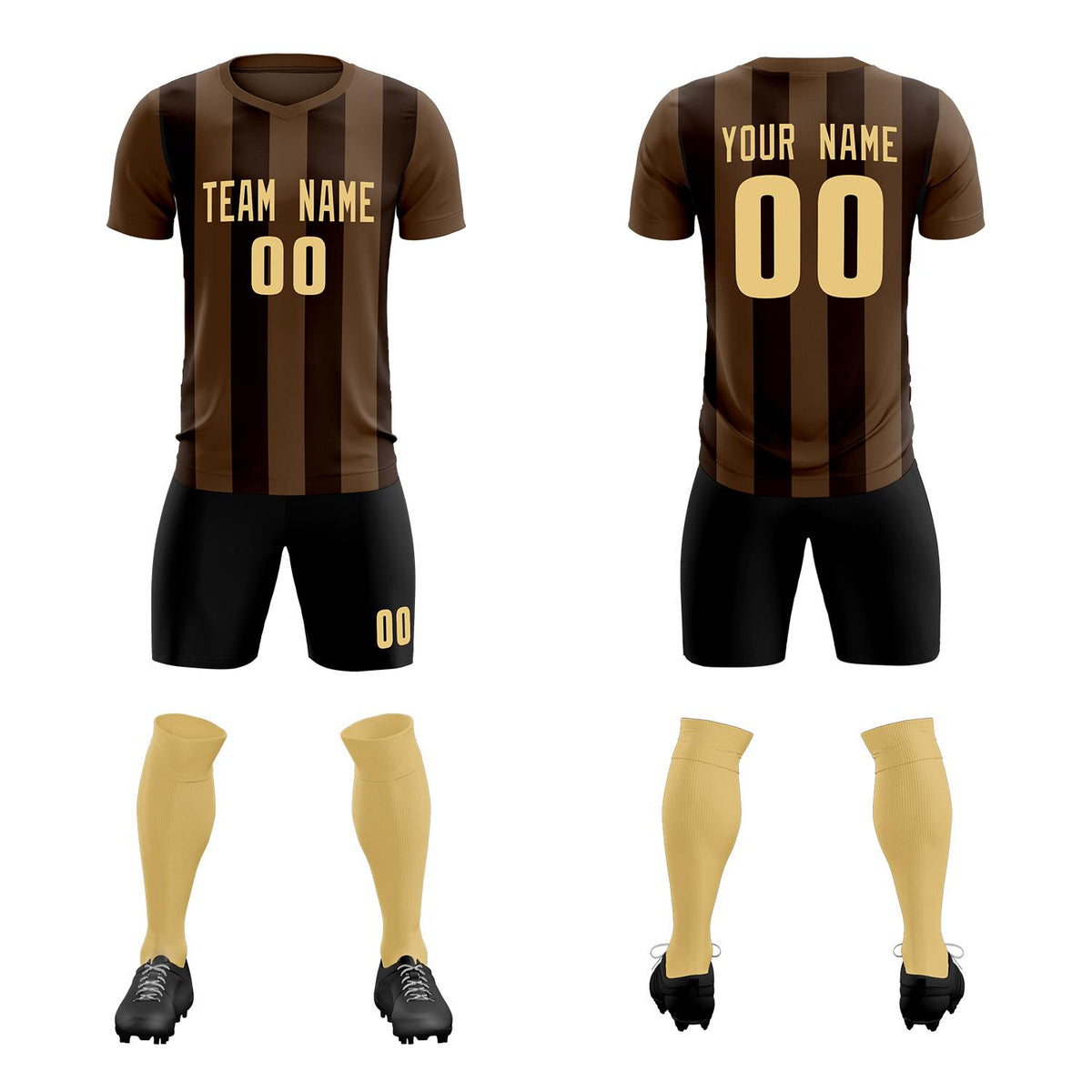 Custom Light Brown Brown Vertical Stripes Casual Outdoor Football Kits Jersey
