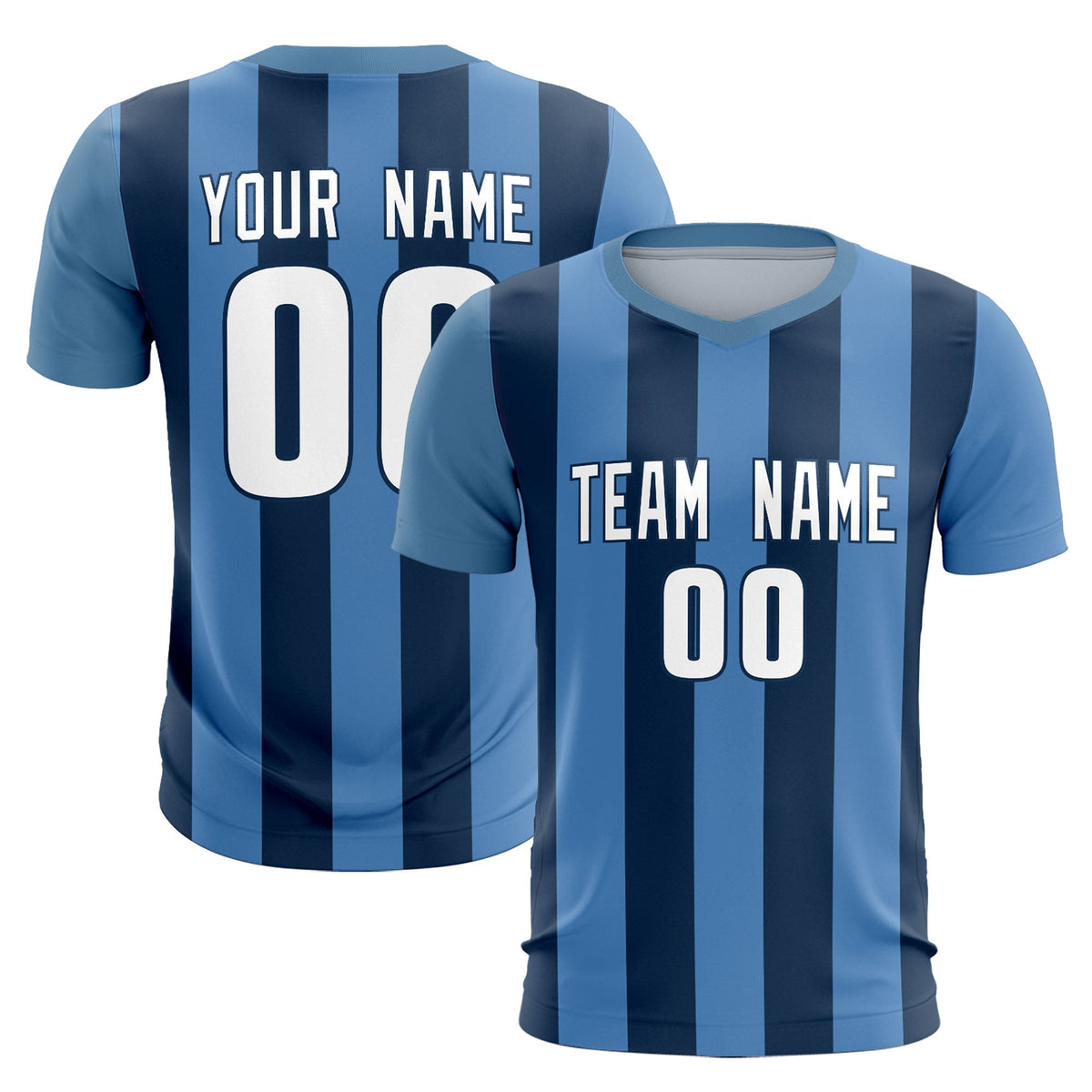 Custom Light Blue Midnight Blue Vertical Stripes Casual Outdoor Football Kits Jersey