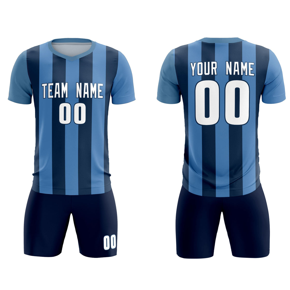 Custom Light Blue Midnight Blue Vertical Stripes Casual Outdoor Football Kits Jersey