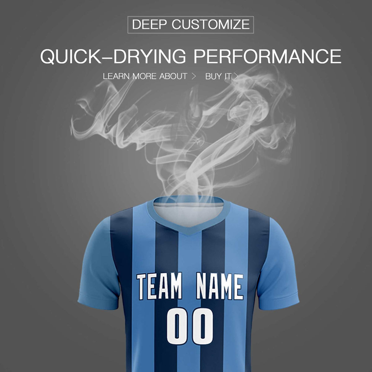 Custom Light Blue Midnight Blue Vertical Stripes Casual Outdoor Football Kits Jersey