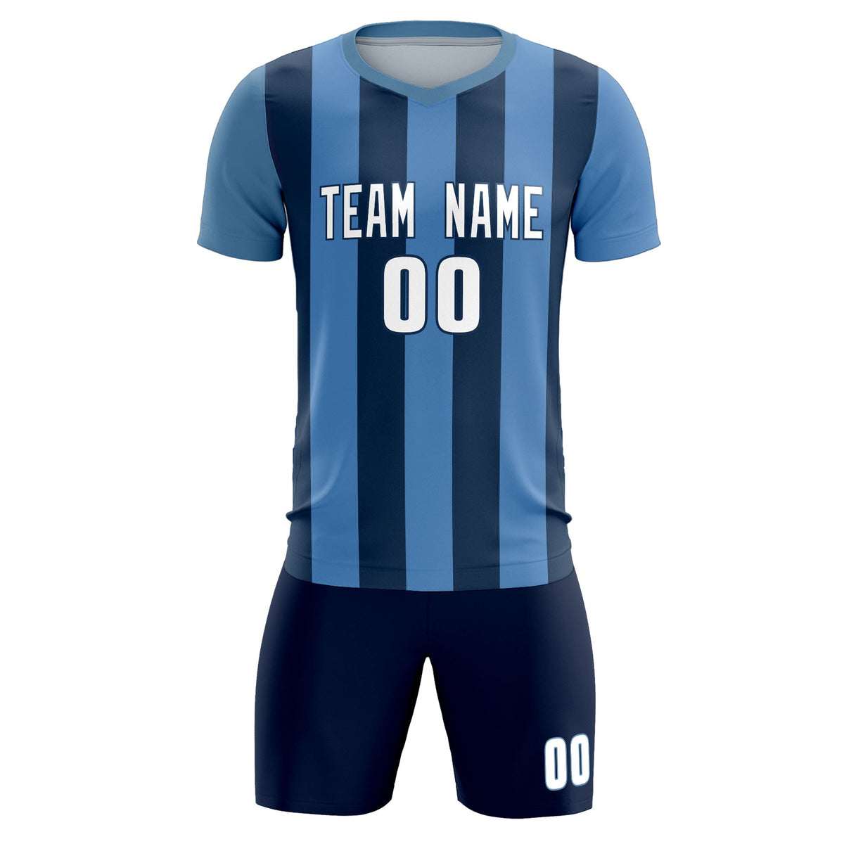 Custom Light Blue Midnight Blue Vertical Stripes Casual Outdoor Football Kits Jersey