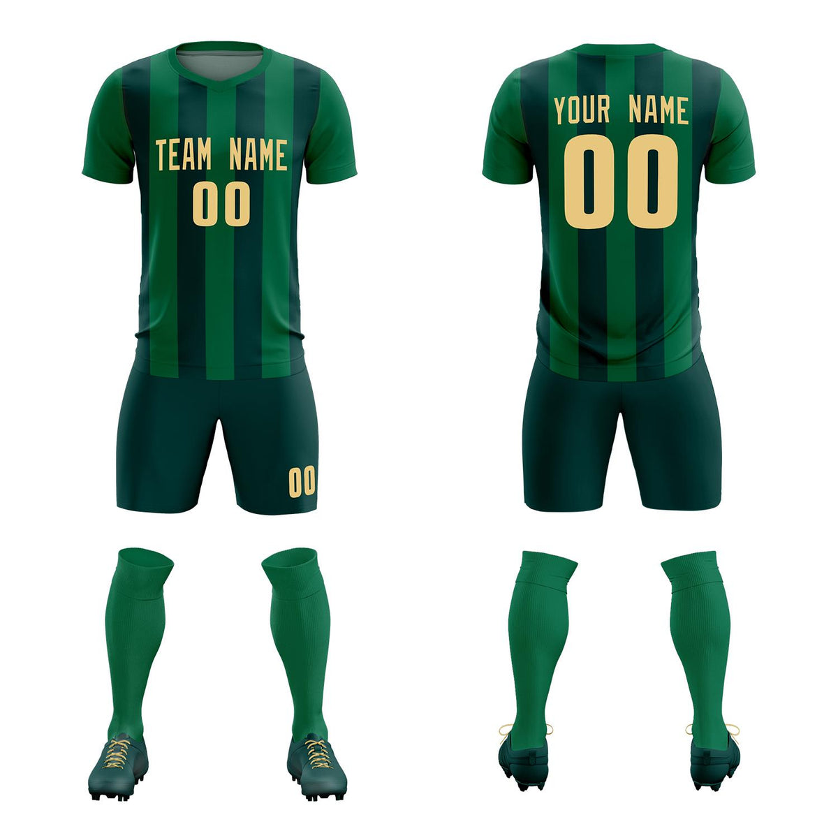 Custom Kelly Green Midnight Green Vertical Stripes Casual Outdoor Football Kits Jersey