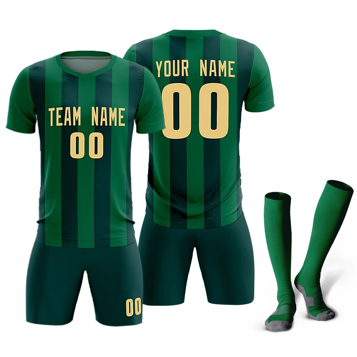 Custom Kelly Green Midnight Green Vertical Stripes Casual Outdoor Football Kits Jersey