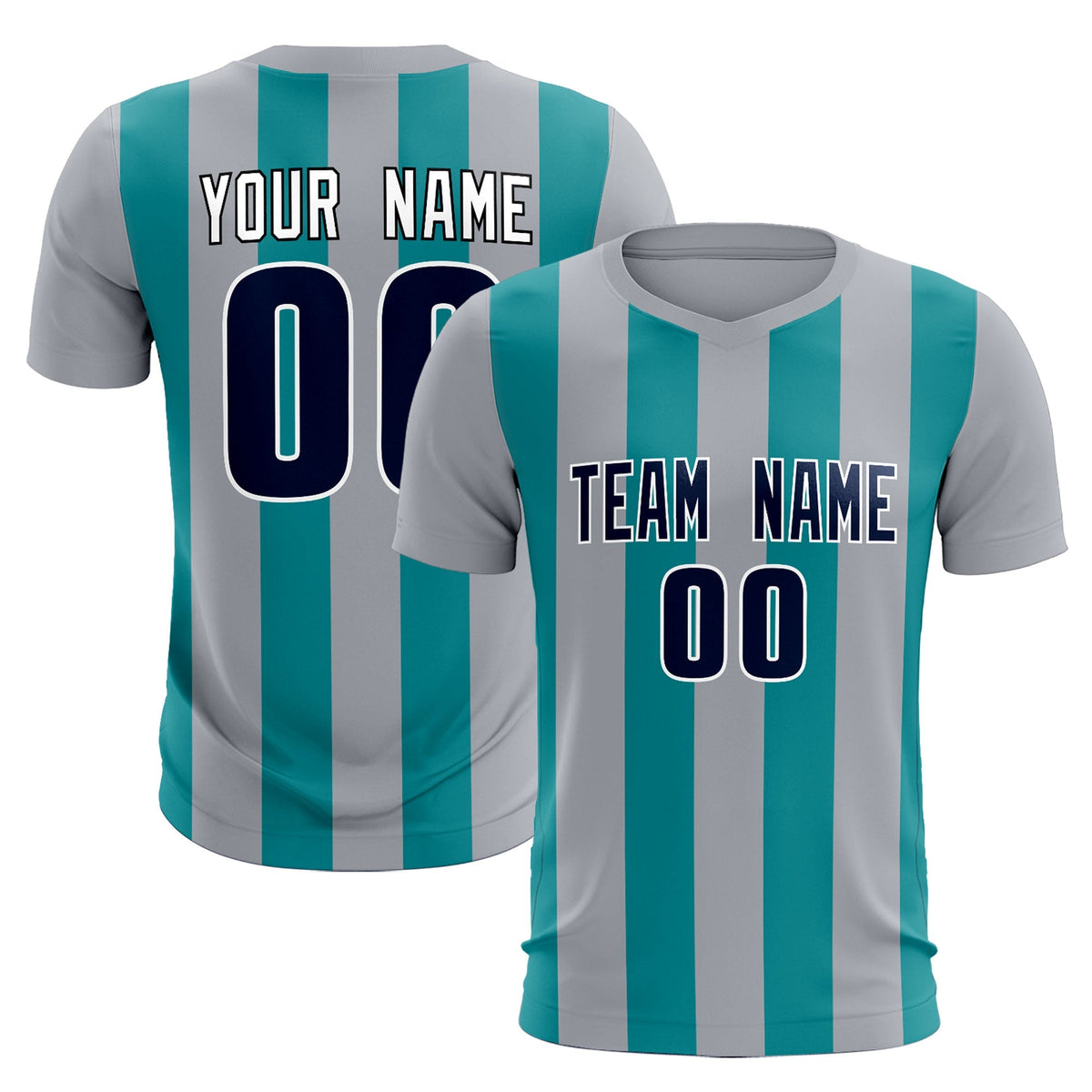 Custom Gray Aqua Vertical Stripes Casual Outdoor Football Kits Jersey