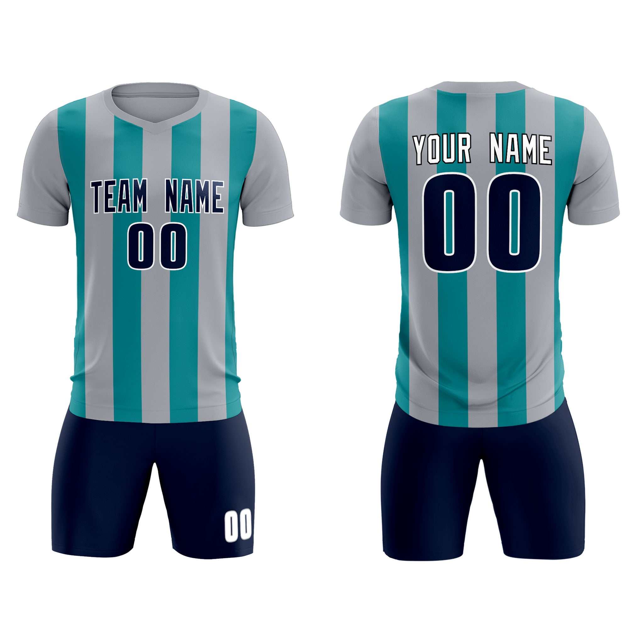 Custom Gray Aqua Vertical Stripes Casual Outdoor Football Kits Jersey