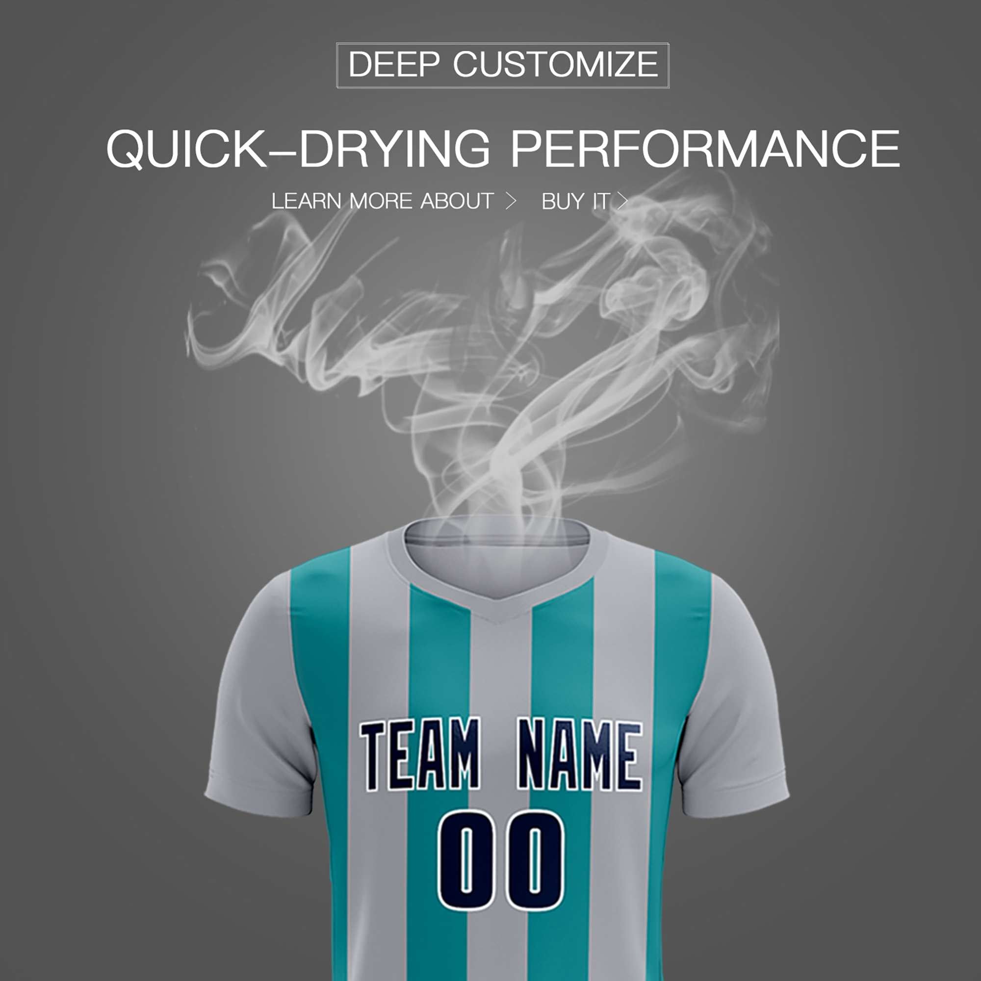 Custom Gray Aqua Vertical Stripes Casual Outdoor Football Kits Jersey