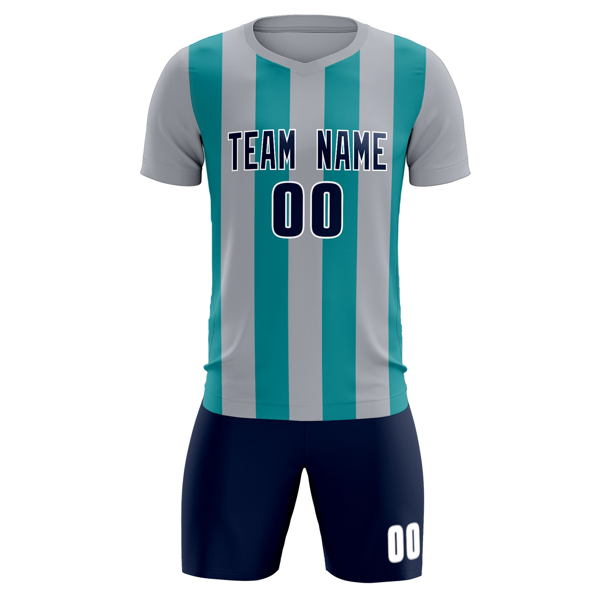 Custom Gray Aqua Vertical Stripes Casual Outdoor Football Kits Jersey