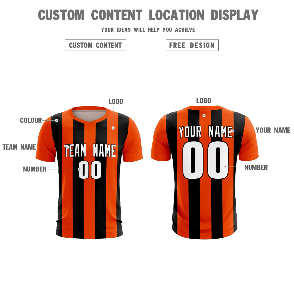 Custom Orange Black Vertical Stripes Casual Outdoor Football Kits Jersey