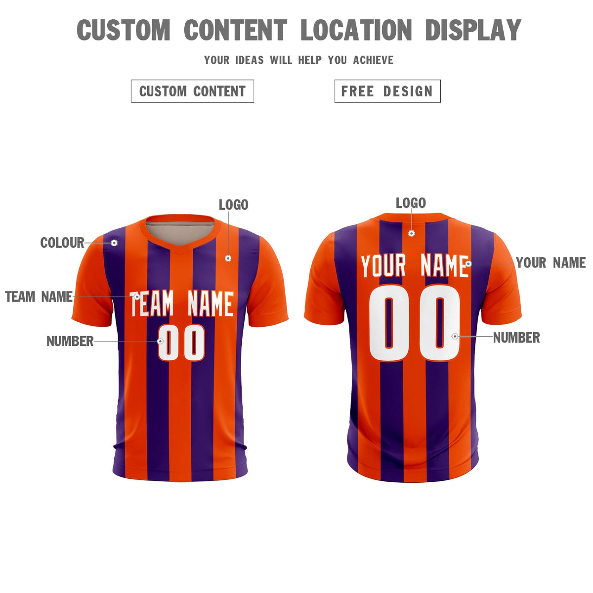 Custom Orange Purple Vertical Stripes Casual Outdoor Football Kits Jersey