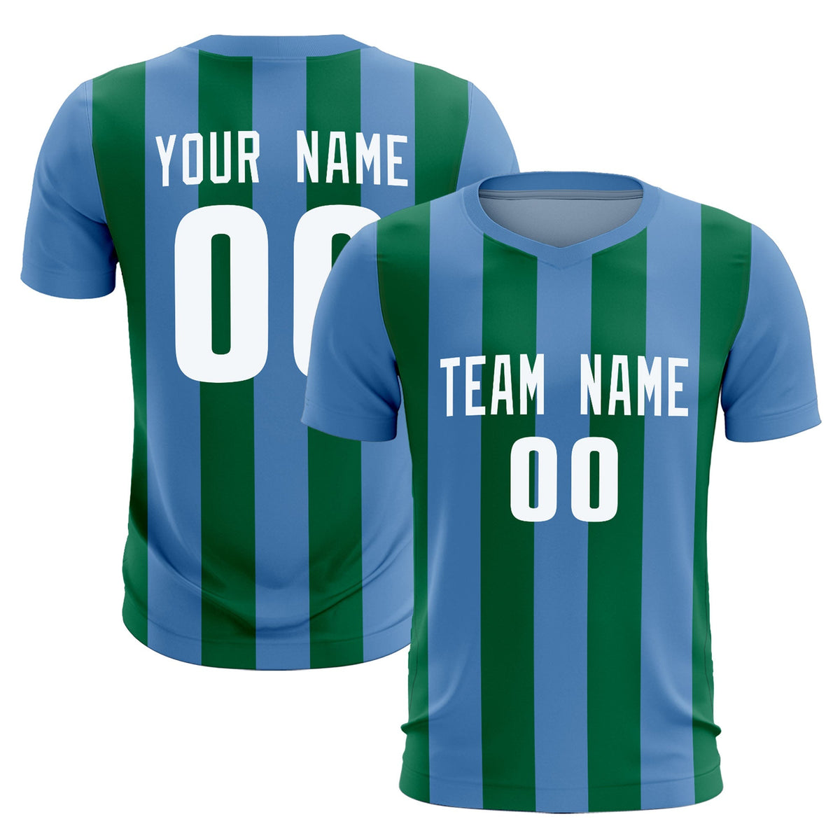 Custom Light Blue Kelly Green Vertical Stripes Casual Outdoor Football Kits Jersey