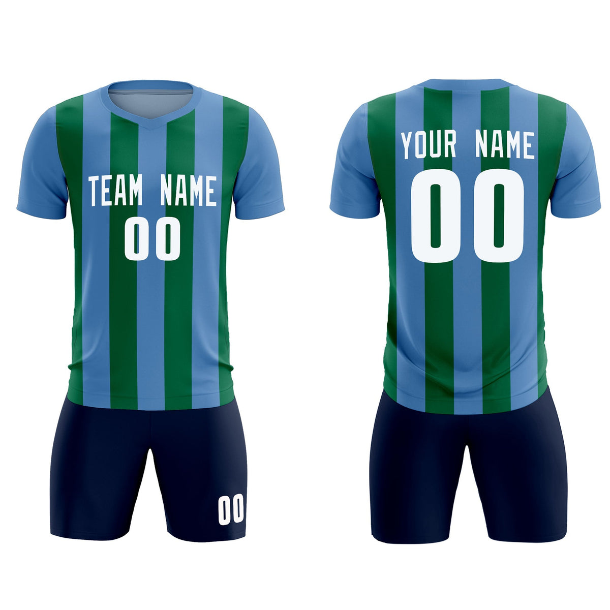 Custom Light Blue Kelly Green Vertical Stripes Casual Outdoor Football Kits Jersey