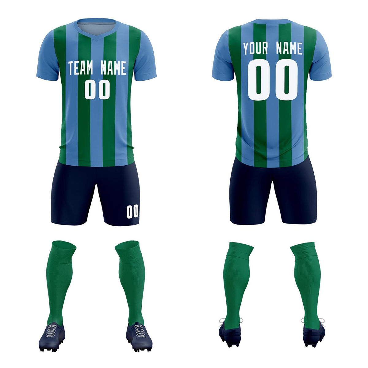 Custom Light Blue Kelly Green Vertical Stripes Casual Outdoor Football Kits Jersey