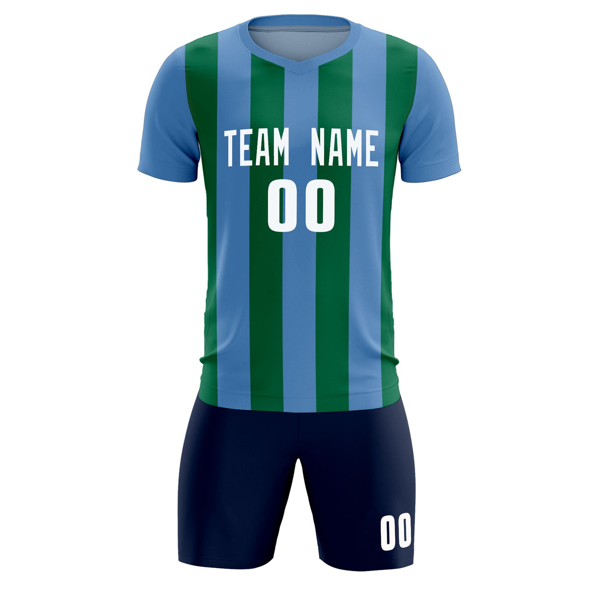 Custom Light Blue Kelly Green Vertical Stripes Casual Outdoor Football Kits Jersey