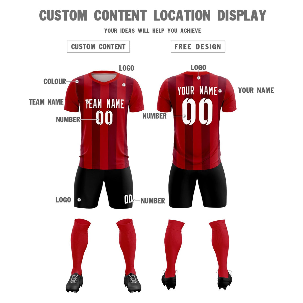 Custom Red Crimson Vertical Stripes Casual Outdoor Football Sets Jersey