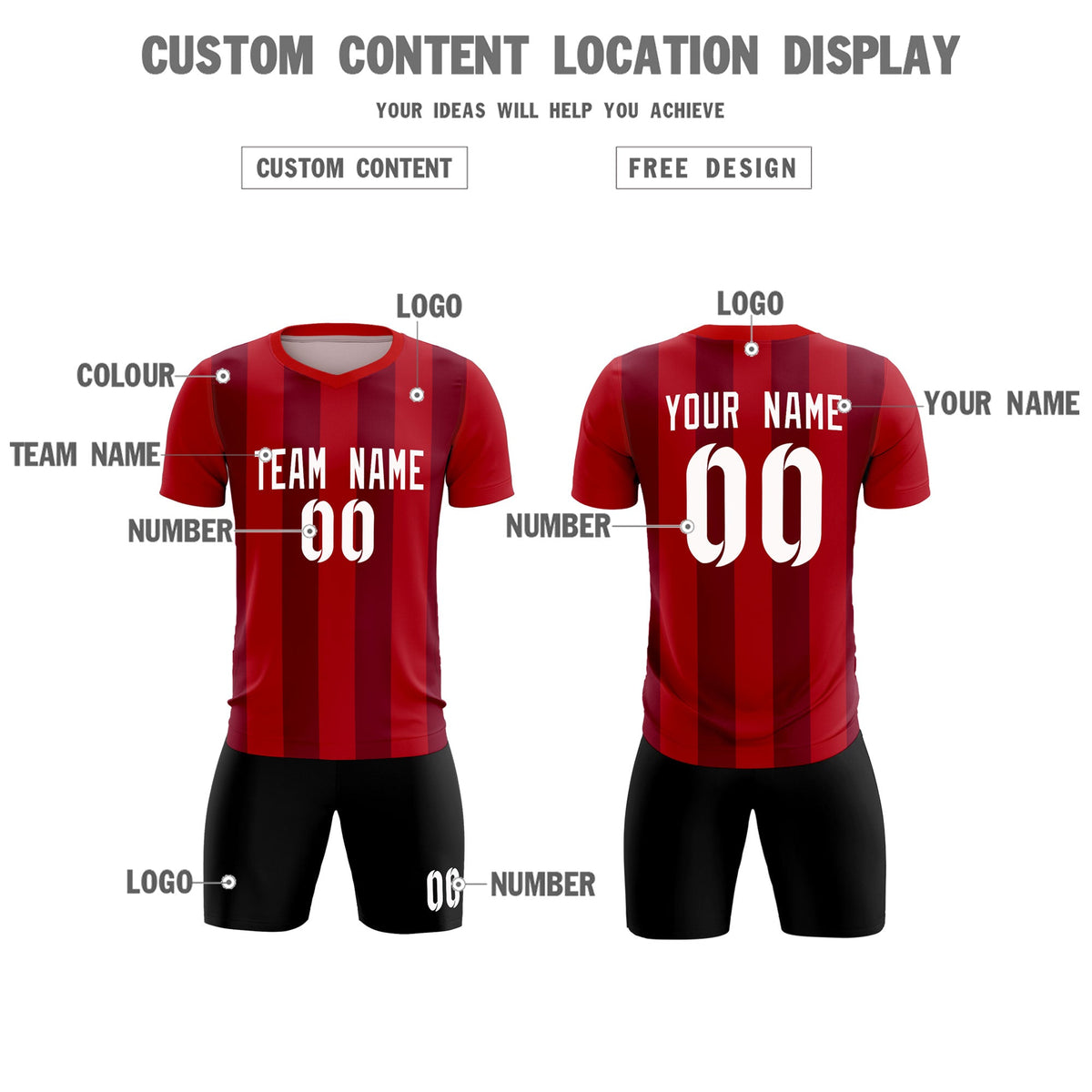 Custom Red Crimson Vertical Stripes Casual Outdoor Football Sets Jersey