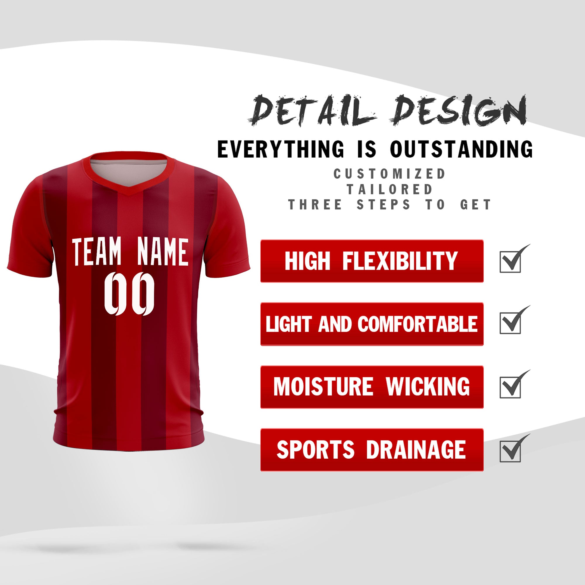 Custom Red Crimson Vertical Stripes Casual Outdoor Football Sets Jersey
