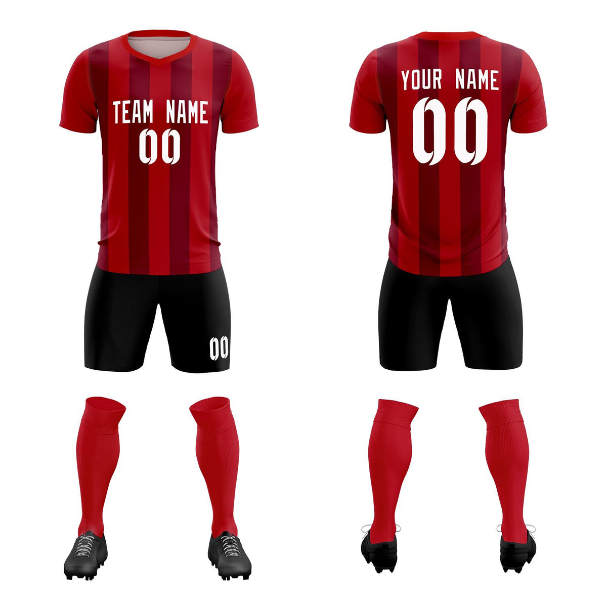 Custom Red Crimson Vertical Stripes Casual Outdoor Football Sets Jersey