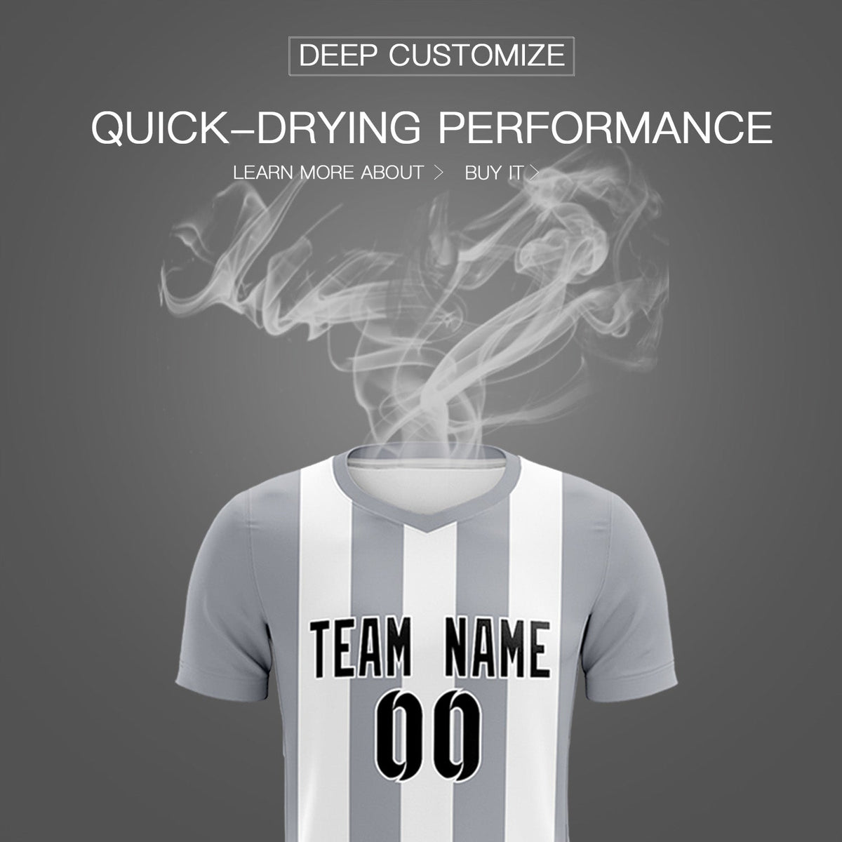 Custom White Gray Vertical Stripes Casual Outdoor Football Kits Jersey