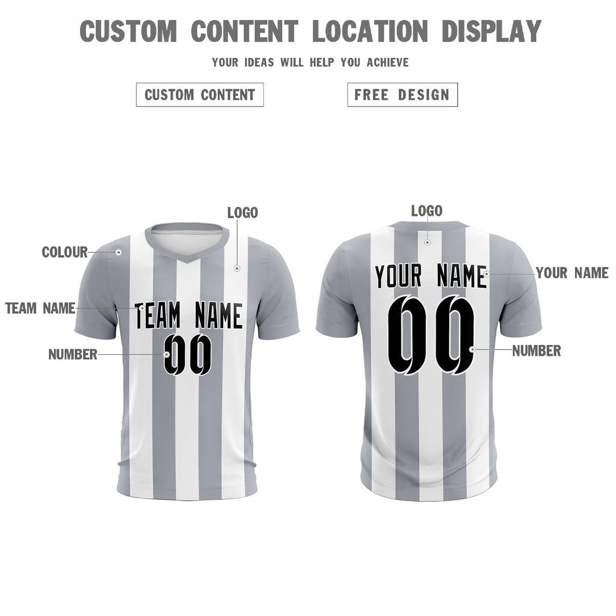 Custom White Gray Vertical Stripes Casual Outdoor Football Kits Jersey