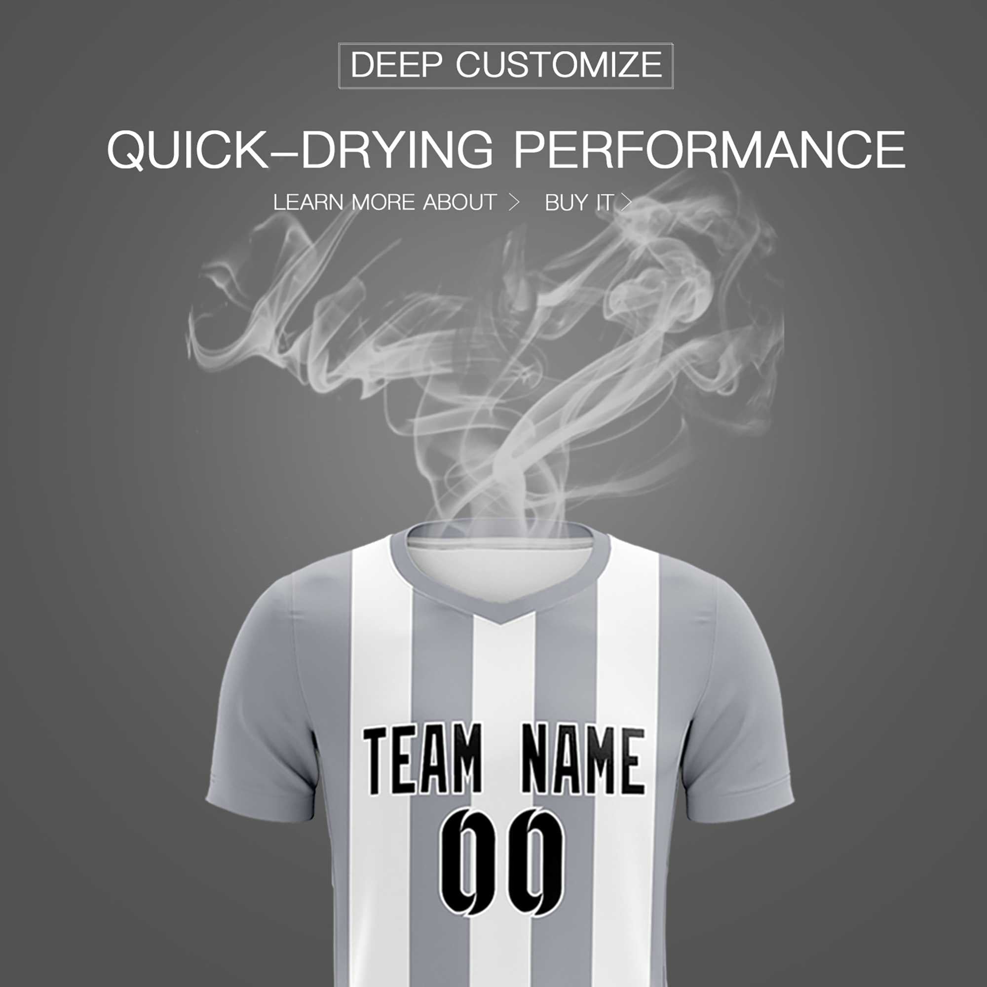 Custom White Gray Vertical Stripes Casual Outdoor Football Kits Jersey