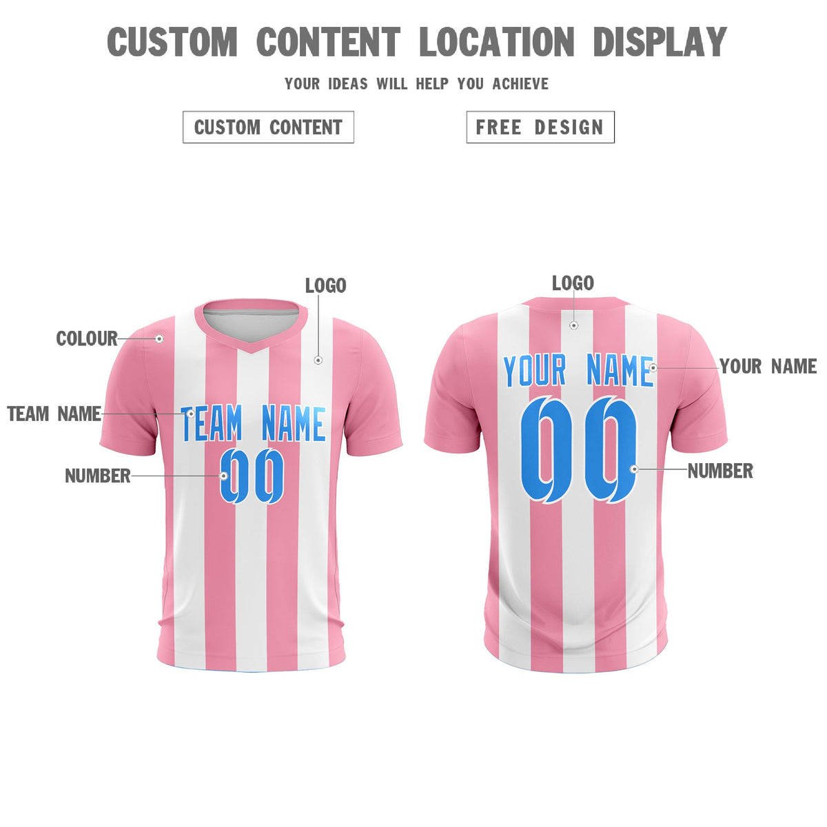 Custom White Light Pink Vertical Stripes Casual Outdoor Football Kits Jersey