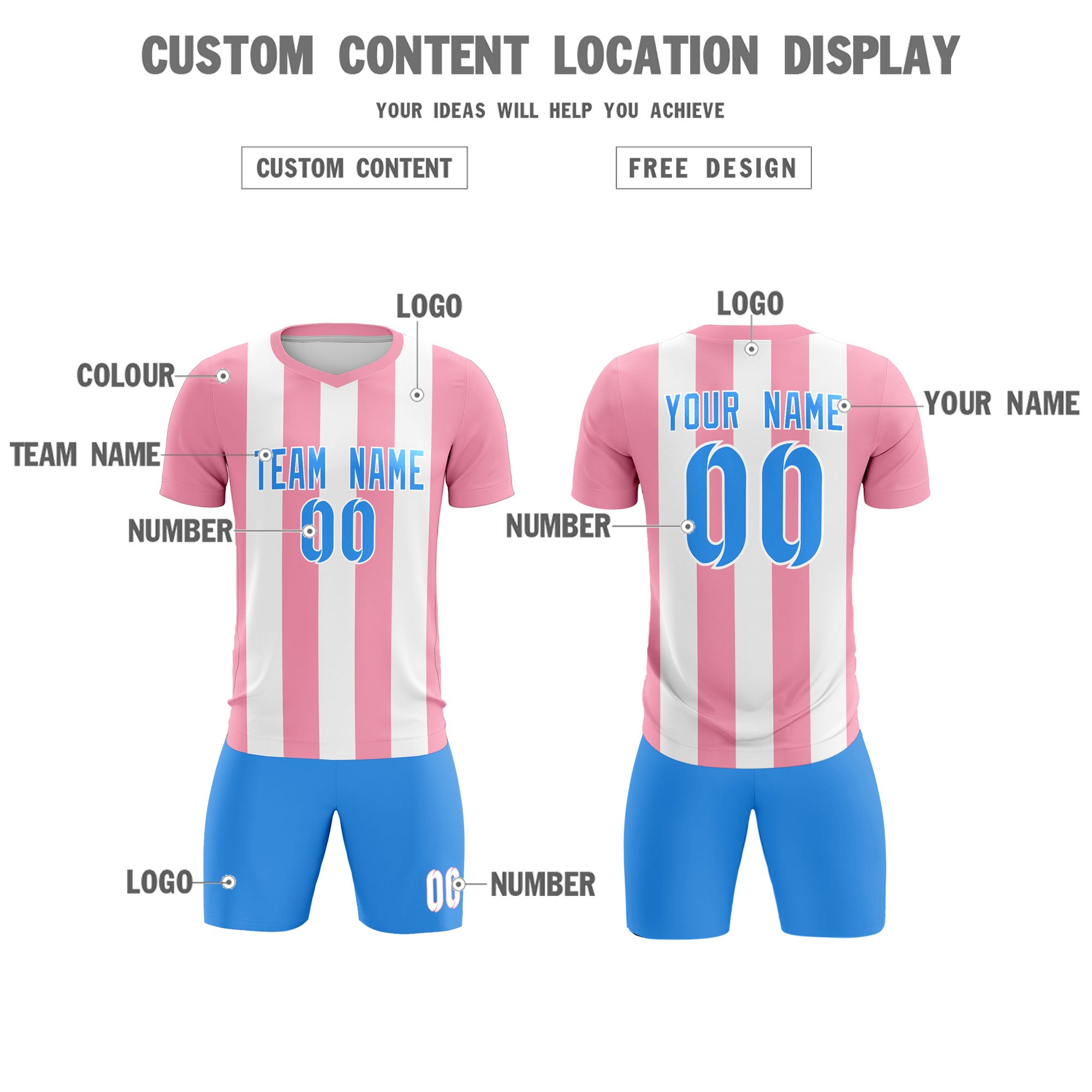 Custom White Light Pink Vertical Stripes Casual Outdoor Football Kits Jersey