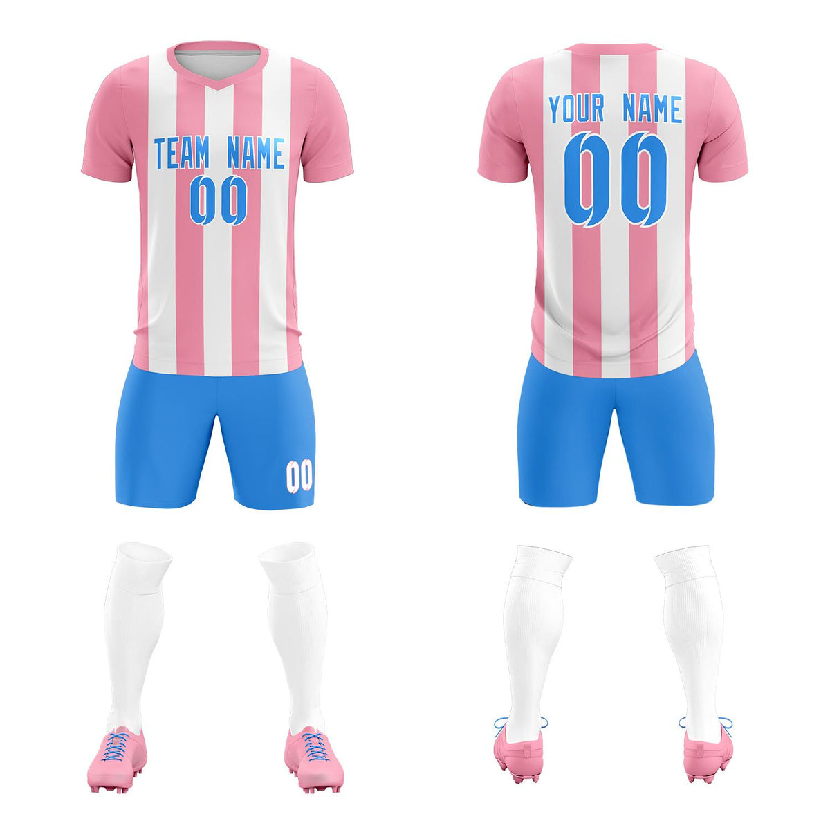 Custom White Light Pink Vertical Stripes Casual Outdoor Football Kits Jersey