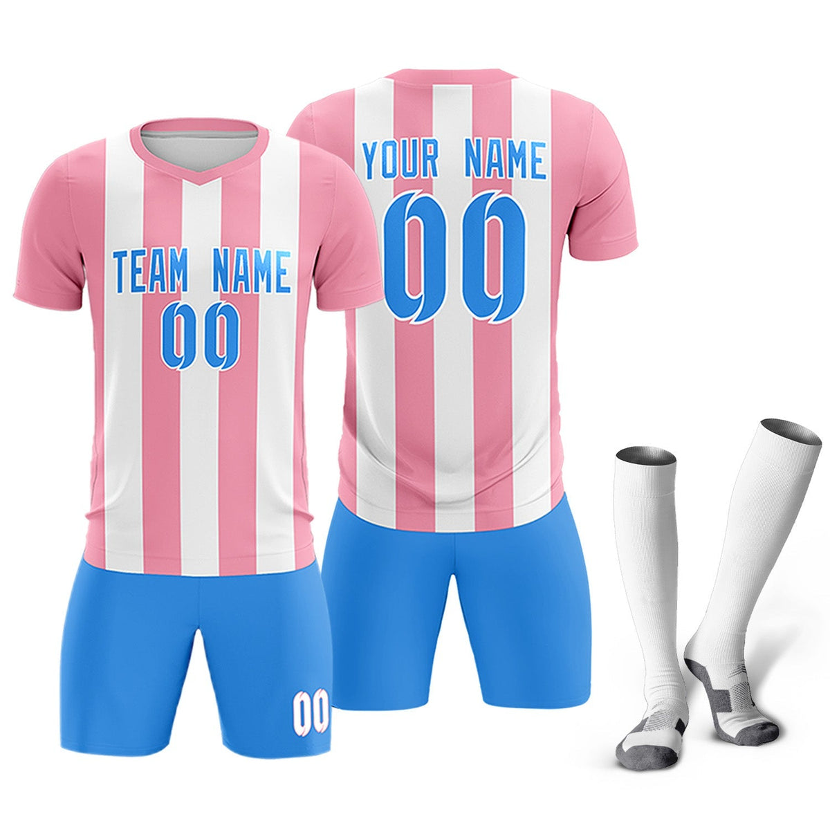 Custom White Light Pink Vertical Stripes Casual Outdoor Football Kits Jersey