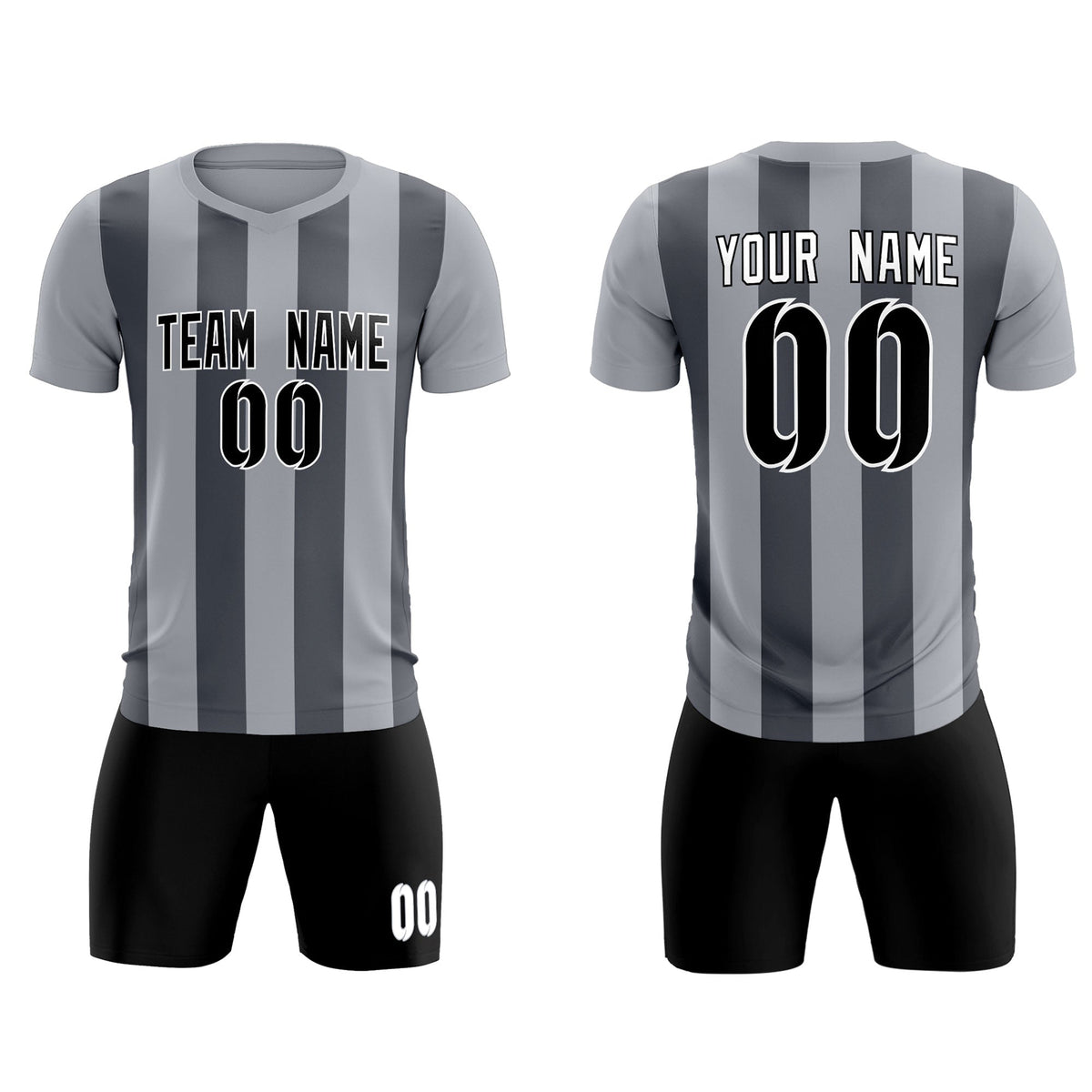 Custom Gray Dark Gray Vertical Stripes Casual Outdoor Football Kits Jersey