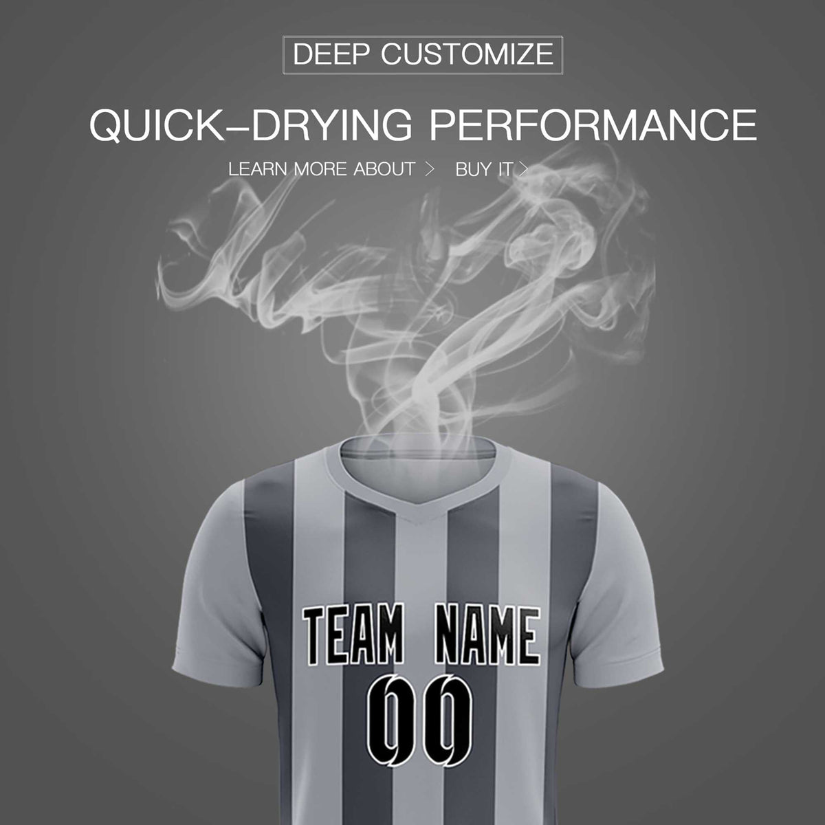 Custom Gray Dark Gray Vertical Stripes Casual Outdoor Football Kits Jersey