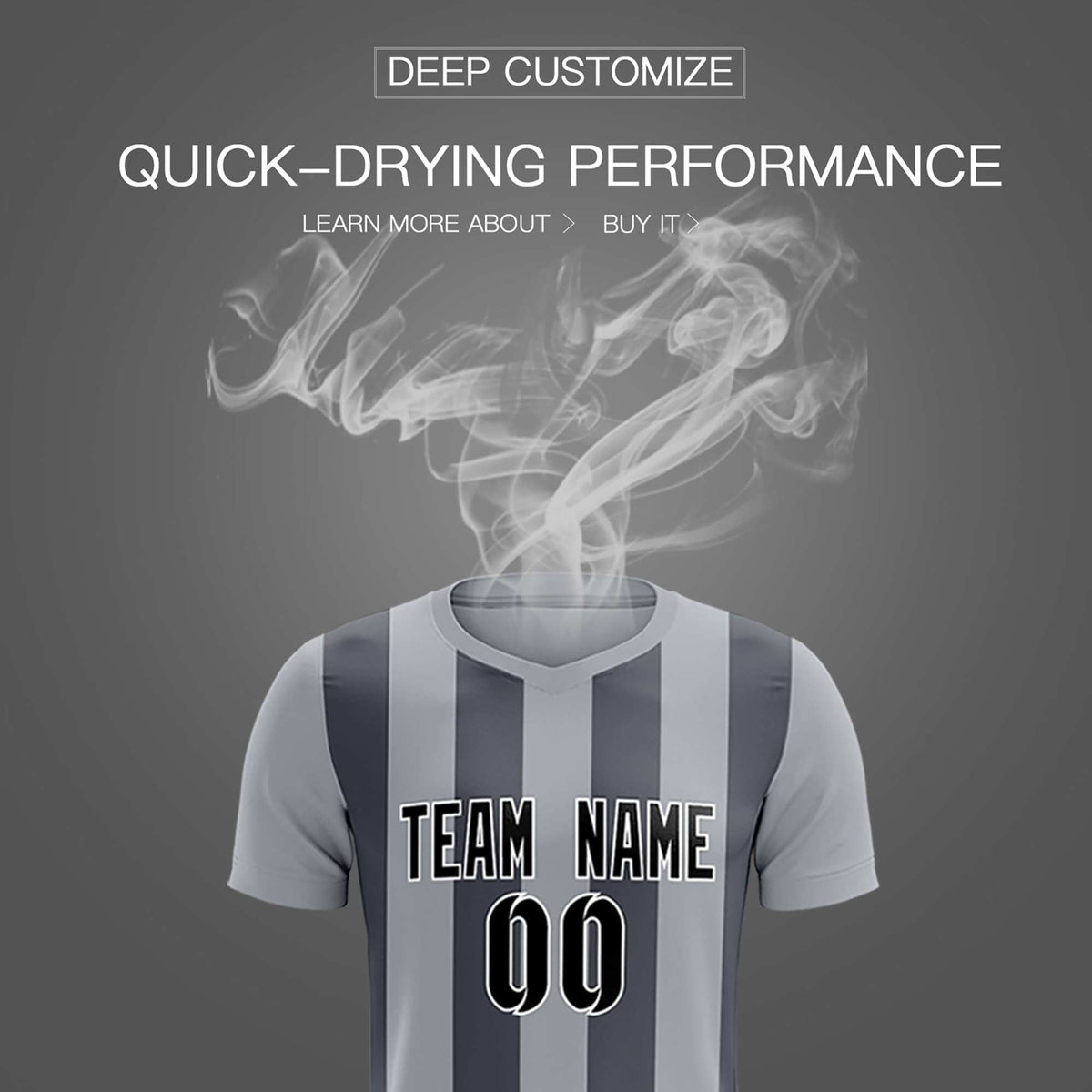 Custom Gray Dark Gray Vertical Stripes Casual Outdoor Football Kits Jersey