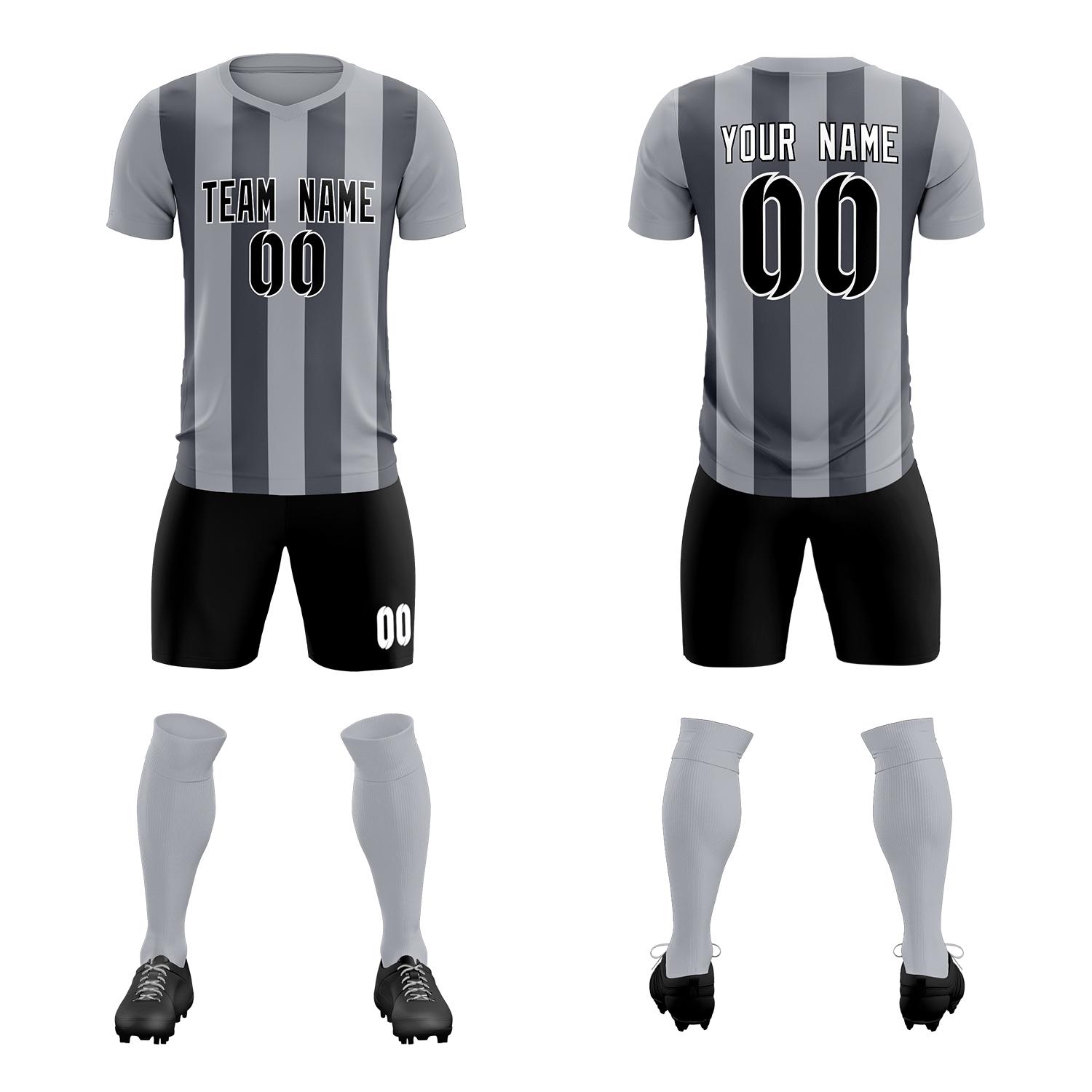 Custom Gray Dark Gray Vertical Stripes Casual Outdoor Football Kits Jersey