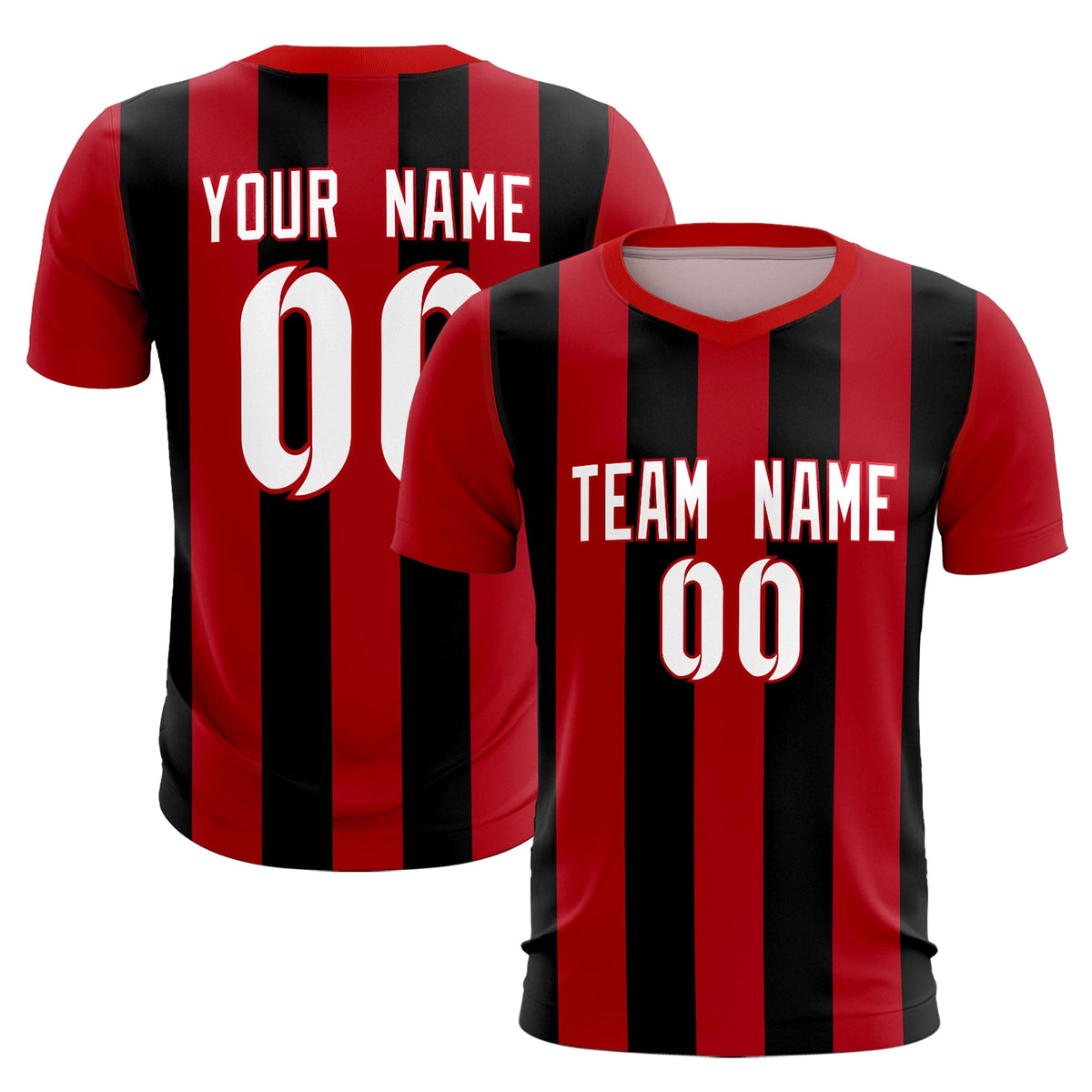 Custom Red Black Vertical Stripes Casual Outdoor Football Kits Jersey