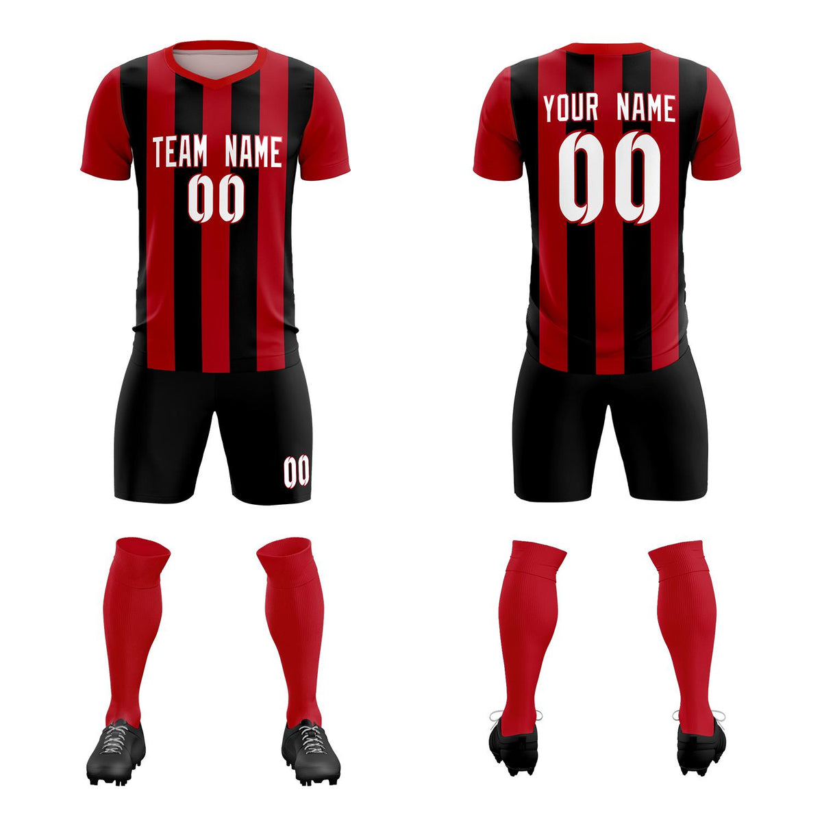 Custom Red Black Vertical Stripes Casual Outdoor Football Kits Jersey