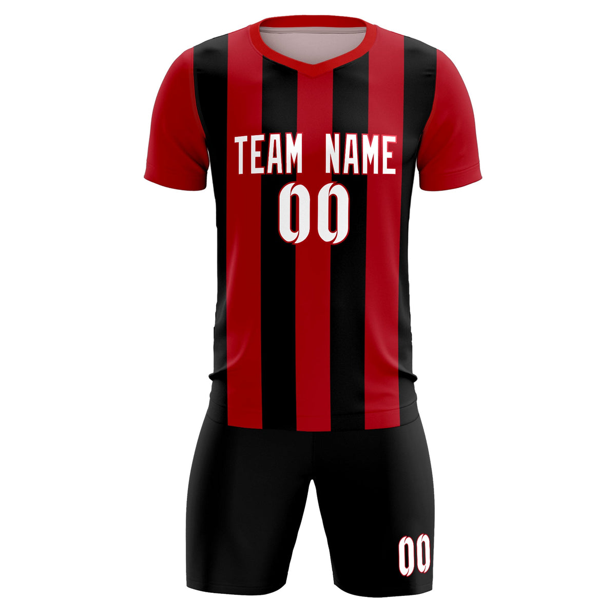 Custom Red Black Vertical Stripes Casual Outdoor Football Kits Jersey
