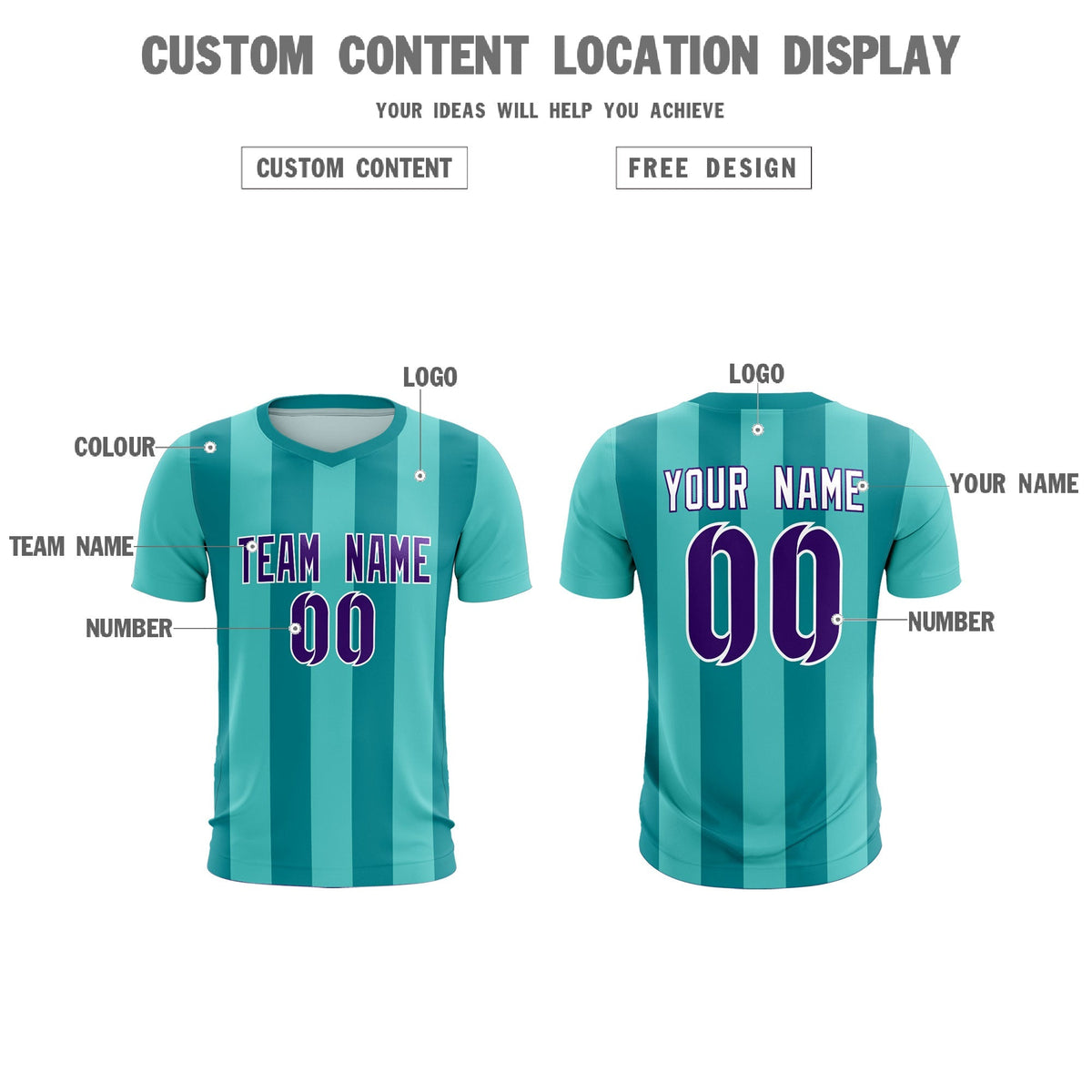 Custom Bright Green Aqua Vertical Stripes Casual Outdoor Football Kits Jersey