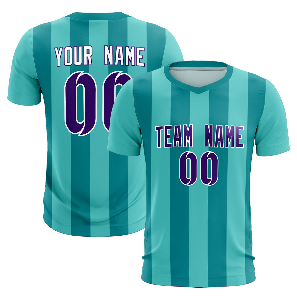 Custom Bright Green Aqua Vertical Stripes Casual Outdoor Football Kits Jersey