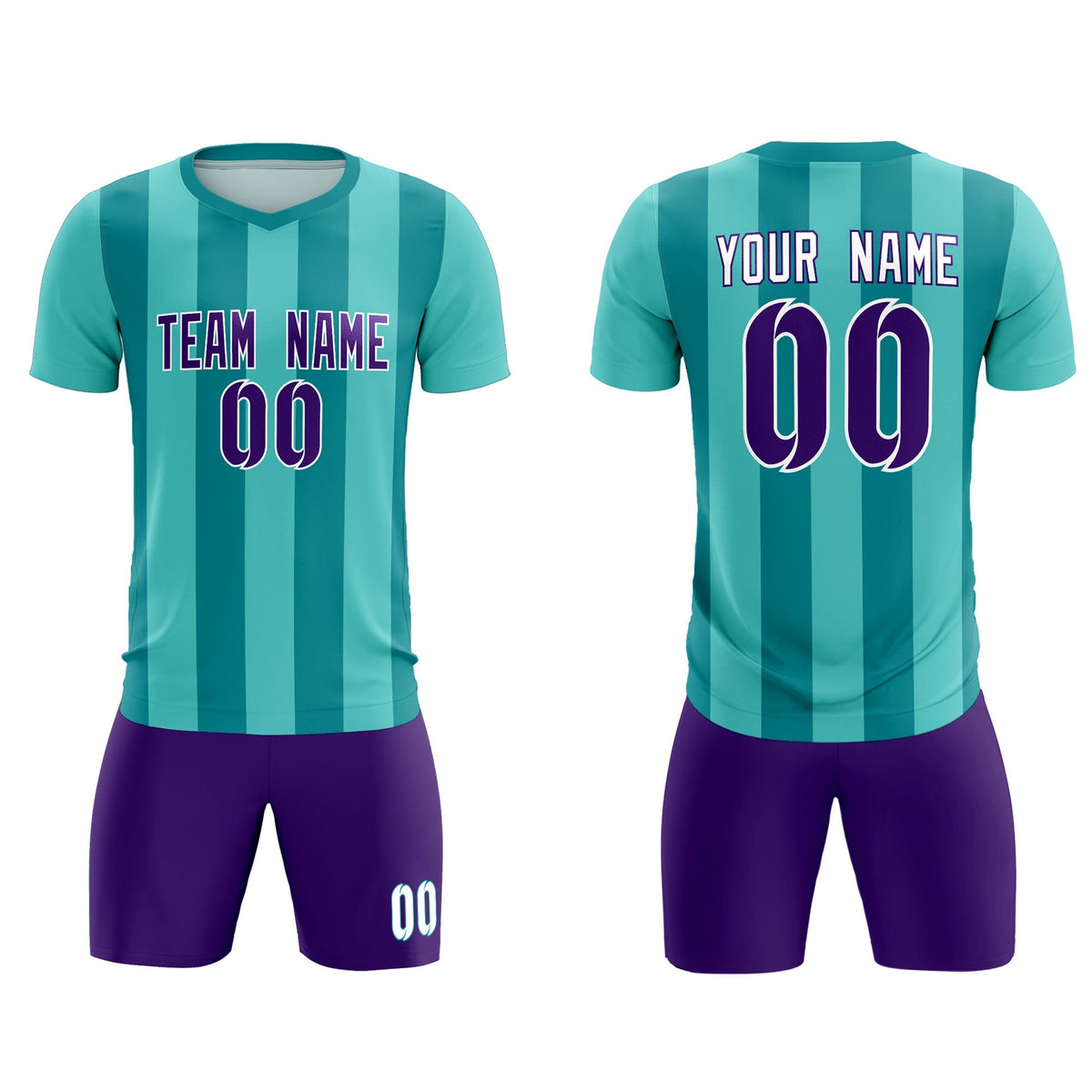 Custom Bright Green Aqua Vertical Stripes Casual Outdoor Football Kits Jersey